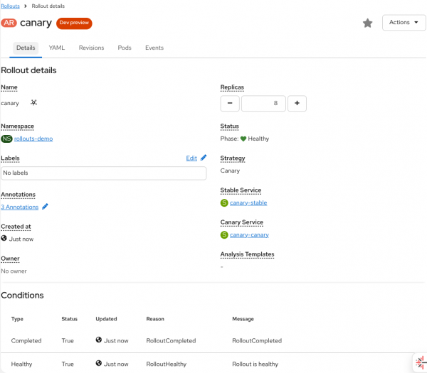 OpenShift Console Argo CD Rollouts