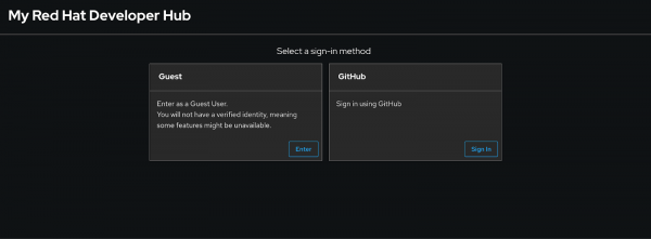 Select Sign In under GitHub to authenticate with Red Hat Developer Hub.