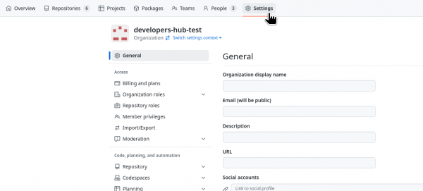 select the setting option from the GitHub organization.