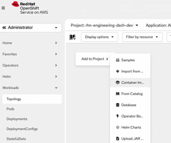 Select Container Image from the Add to Project menu