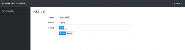 In the admin console, add a realm with "registry" as the name.