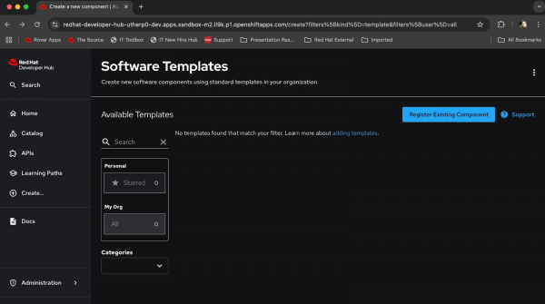 Create a new template by starting from the Golden Path Templates screen.