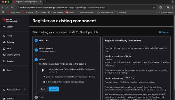 Register an existing component to create a new template.