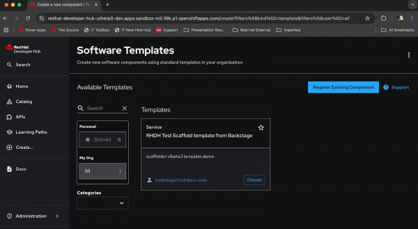 Your installed templates show up in the Golden Path Templates screen.