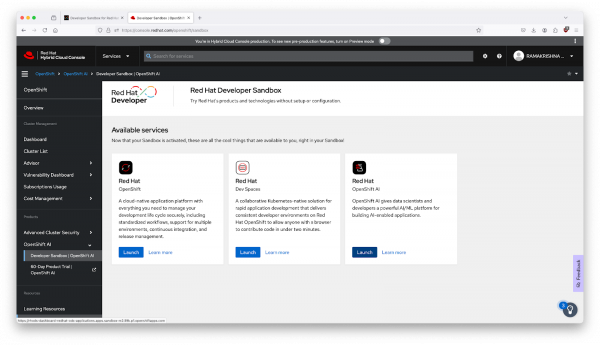The OpenShift Sandbox comes with pre-installed OpenShift AI.