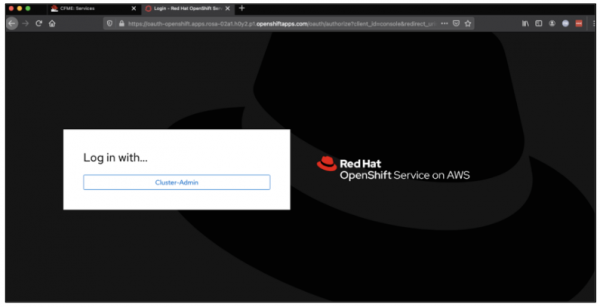 The Red Hat OpenShift Service on AWS login screen.