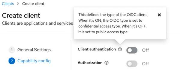 A tool tip describes the client authentication control