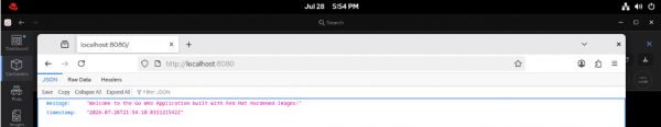 Successful browser test on localhost:8080.