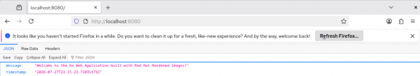 Successful browser test on localhost:8080.