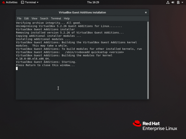 Virtual box guest additions installation