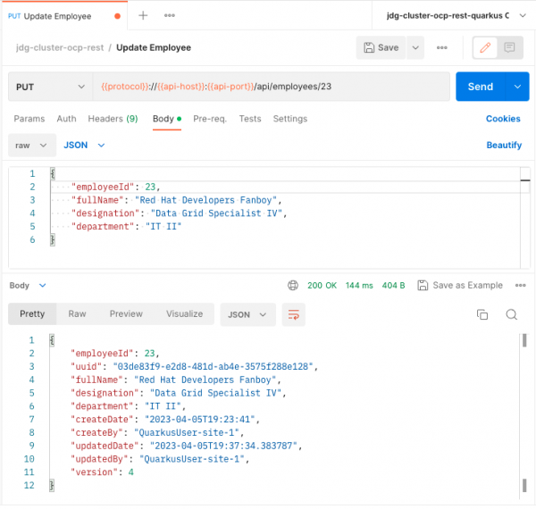 Update employee to version 4 using Quarkus service on site-1