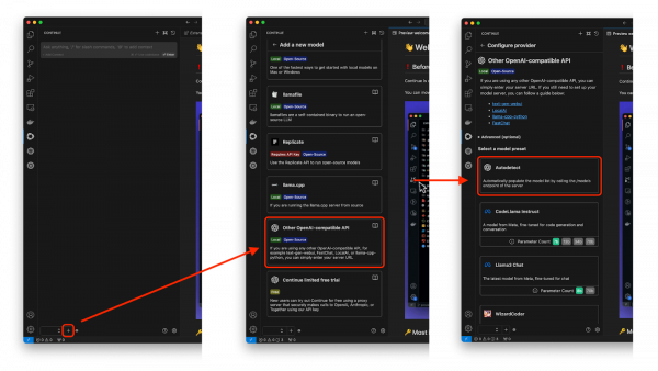 Continue extension setup interface for InstructLab integration