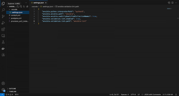 Figure shows settings.json of Visual Studio Code.