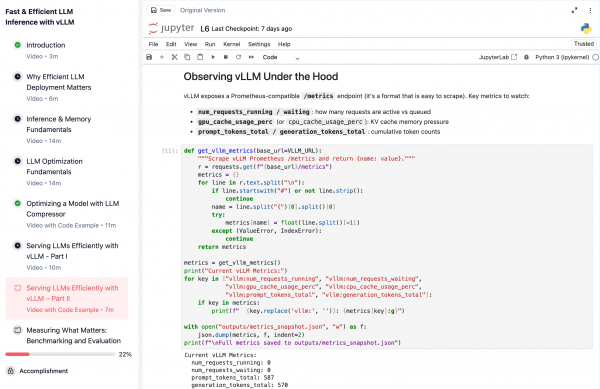 Watching vLLM's serving metrics live as concurrent requests hit the server.