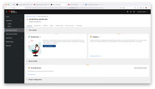 Your project with a link to create a workbench