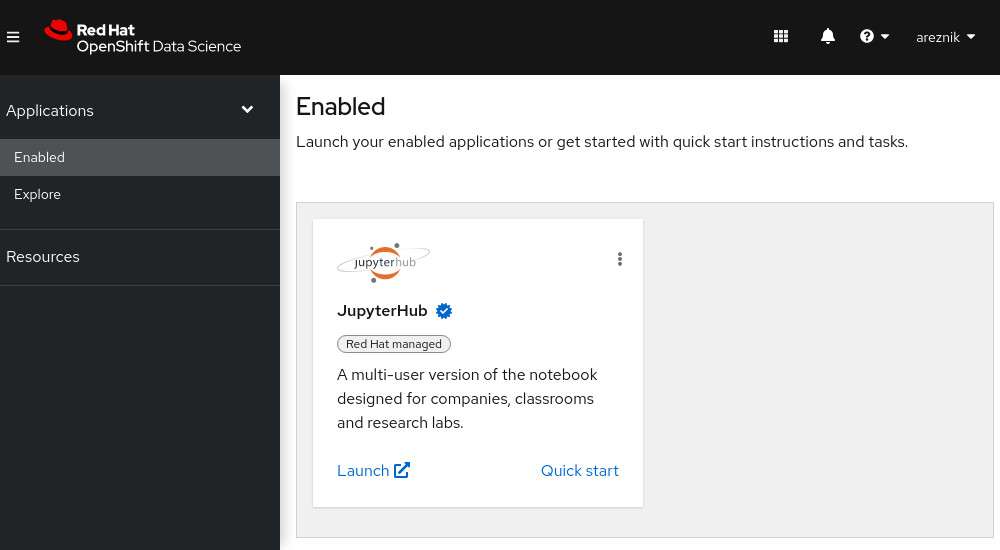 In the Enabled screen, click on the Launch link in the JupyterHub box to start the application.
