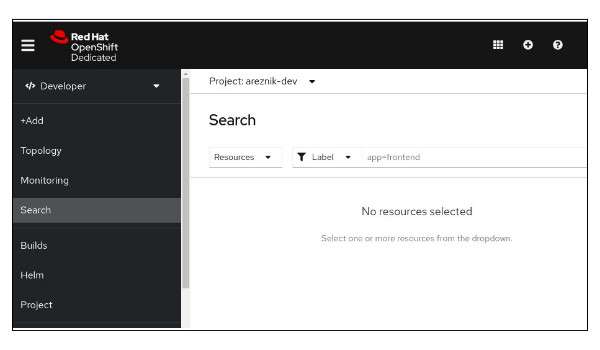 The first screen presented by OpenShift Data Science is a Search screen, currently empty.