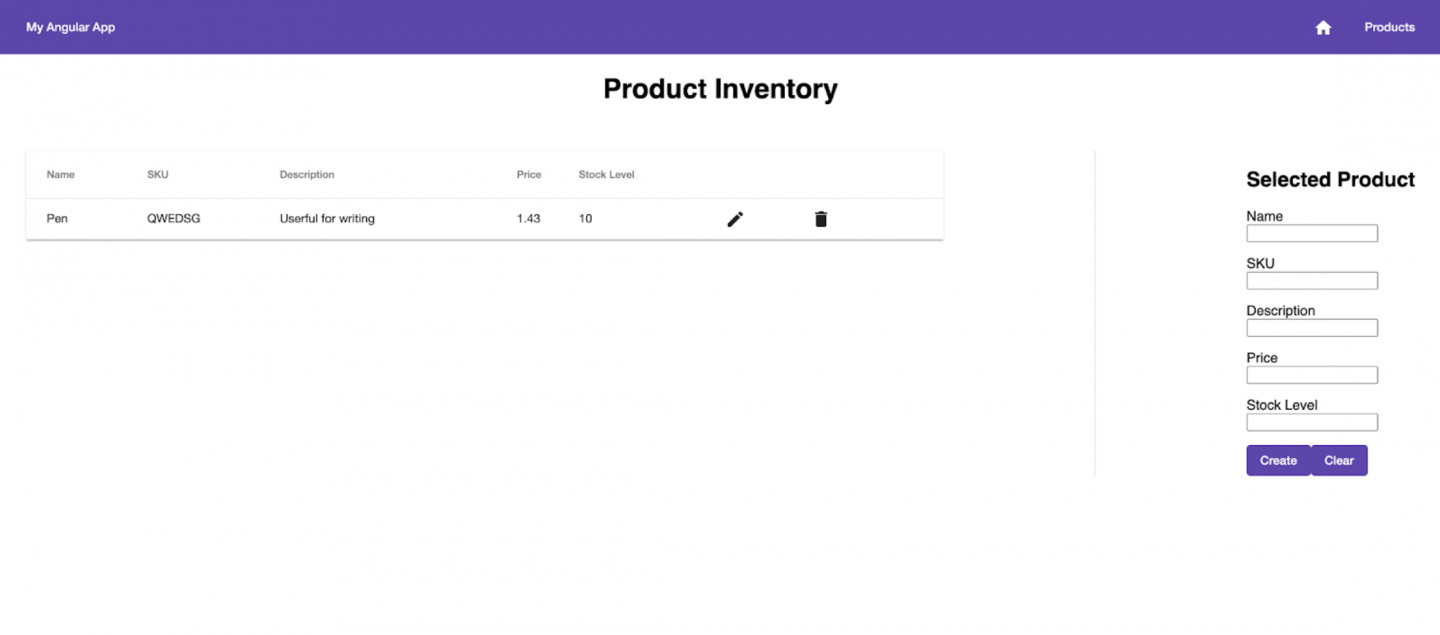 Screenshot of the Product Inventory page.