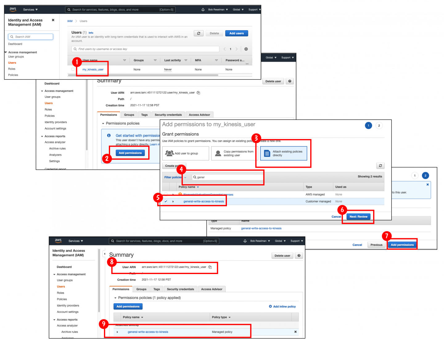 Attach your policy to your user on the Users page of the IAM site.