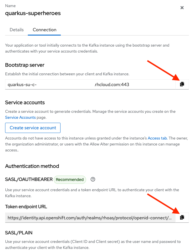 The web page for an instance includes buttons for Bootstrap server and Token endpoint URL.