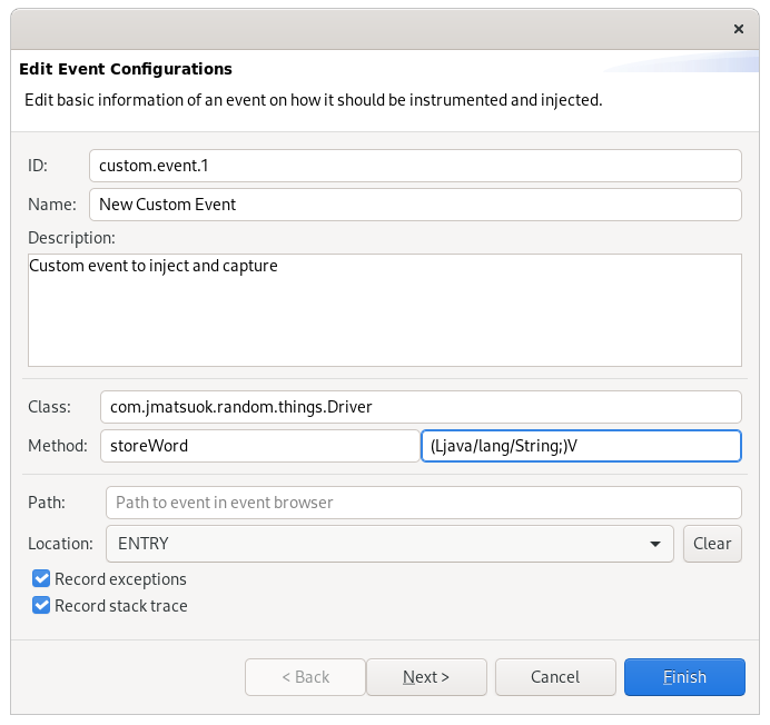 The Edit Event Configurations page configures a specific event.