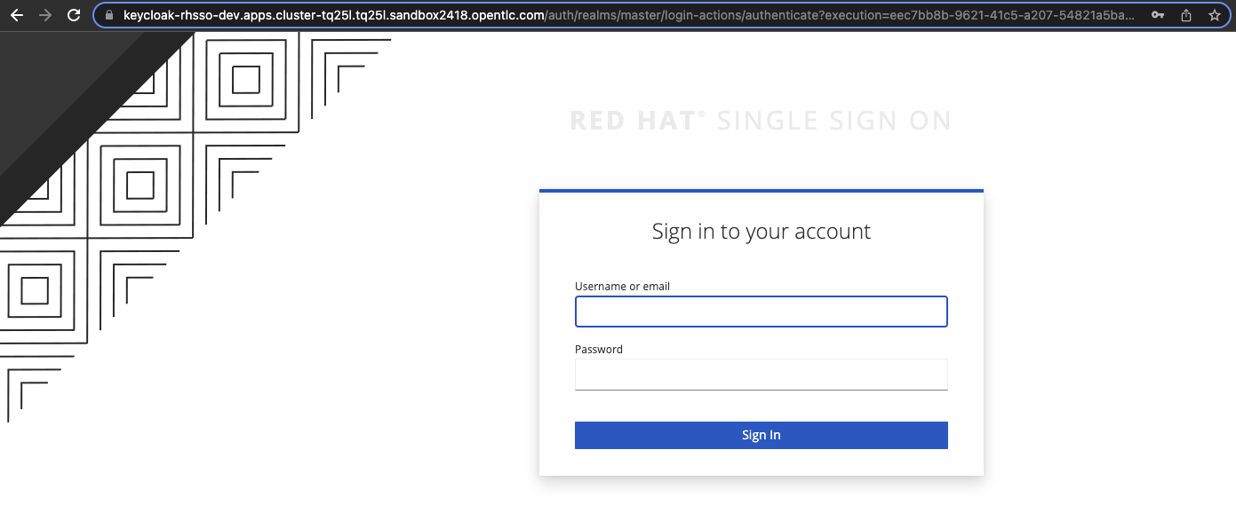 Red Hat single sign-on (SSO) login page credentials