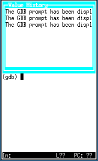 GDB truncates each line if the window is too narrow to display it.