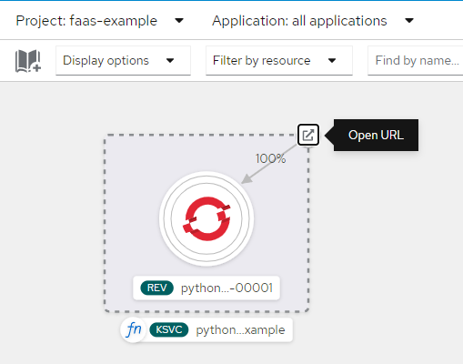 When the blue circle around a function disappears in the OpenShift dashboard, the function has scaled down to zero pods.