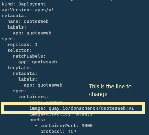 Insert the path to your image into the deployment configuration file for the front-end application.