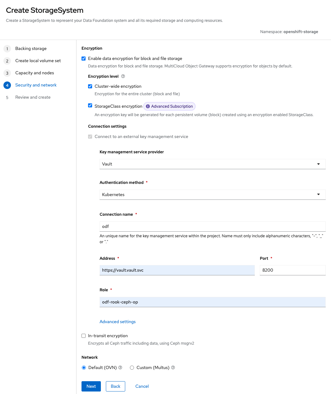 Figure 1: ODF Wizard - Enable SC Encryption.