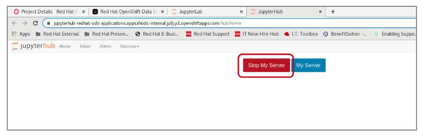 Press the Stop My Server button to stop the current Jupyter notebook server.