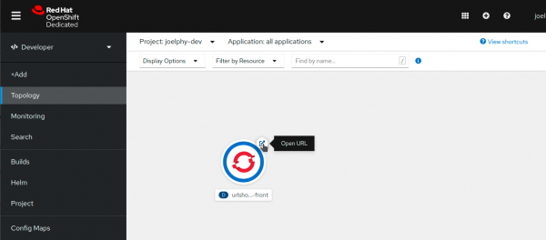 Your application is visible in OpenShift's topology view.