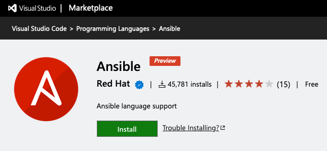 The Visual Studio Marketplace offers a VS Code extension for Ansible.