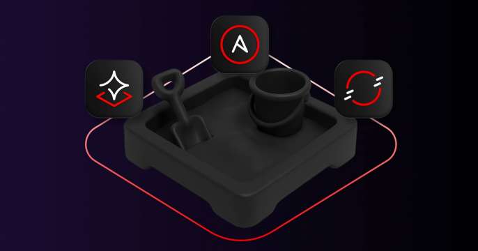 three product icons around the outline of a sandbox that contains a pail and a shovel