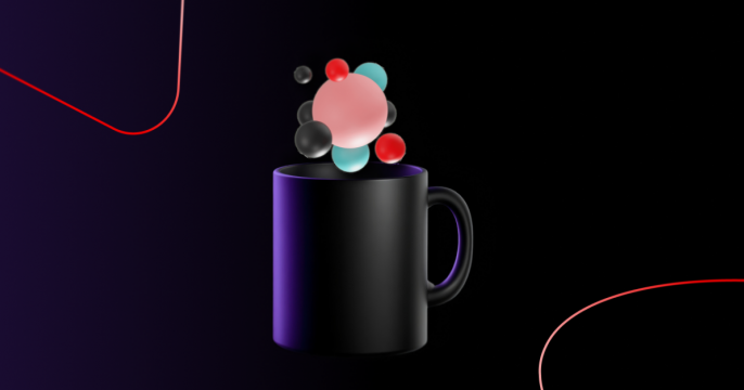 3d black and purple rendering of a coffee mug