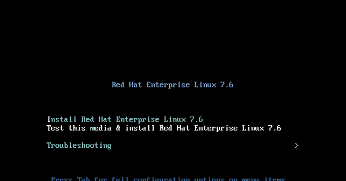 RHEL 7.6 boot screen