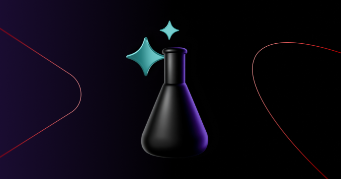 A 3-d beaker flask with AI s sparkles surrounding it