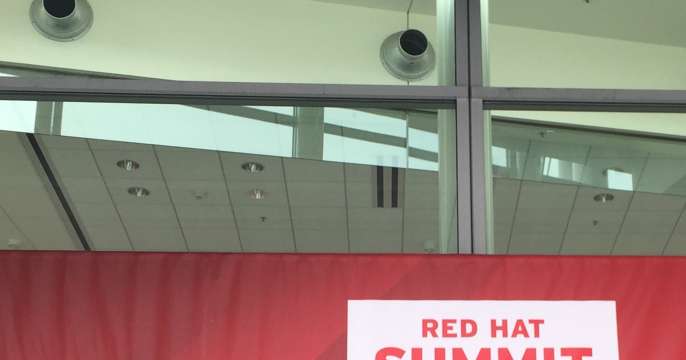 Signage for the Red Hat Summit at Moscone West in San Francisco