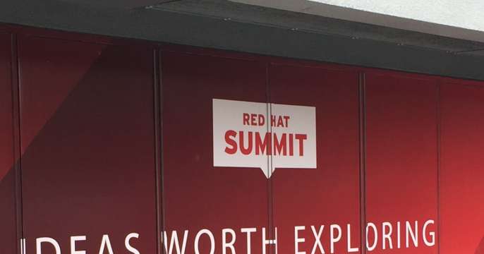 A Red Hat Summit sign on the streets of San Francisco