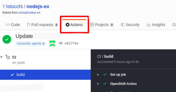 Workflow status in the Actions tab