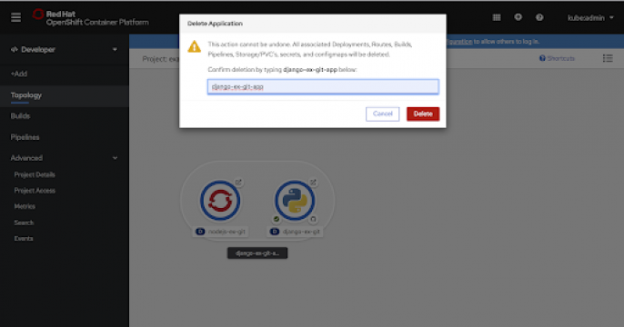 Deploying applications topology view