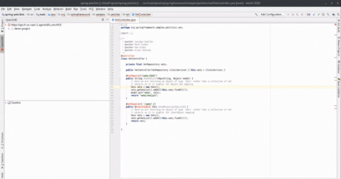 JetBrains IntelliJ animation showing a Node.js component debugging example