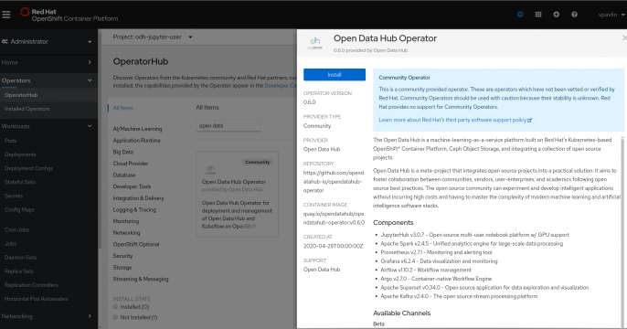 Open Data Hub 0.6 OperatorHub entry