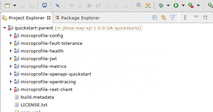 Project Explorer with quickstart-parent selected.