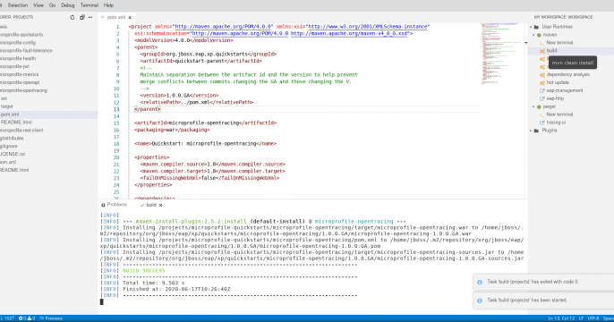 A screenshot of the build file for the MicroProfile OpenTracing quickstart project.