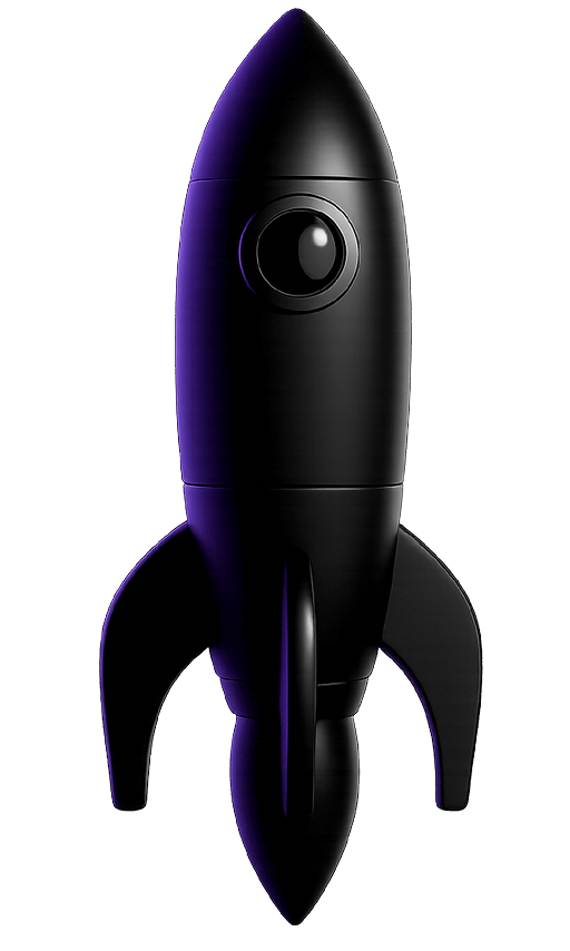 black rocket ship pointing upward