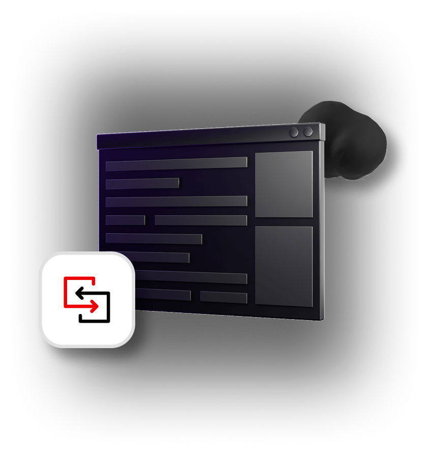 Migration toolkit for applications technology icon overlaid atop a code window with a cloud at the corner