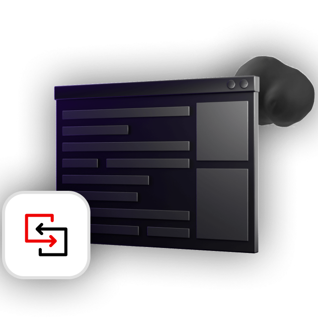 Migration toolkit for applications technology icon overlaid atop a code window with a cloud at the corner