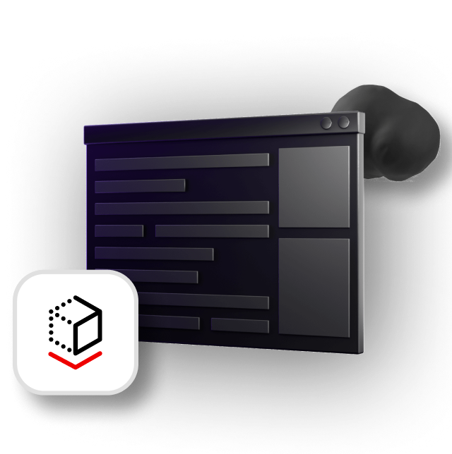 A collage of design elements with a Virtualization icon