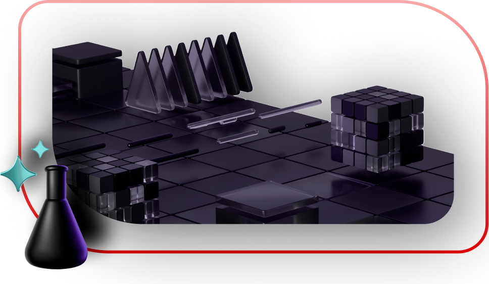 A 3-d collage image with a beaker flask and sparkles